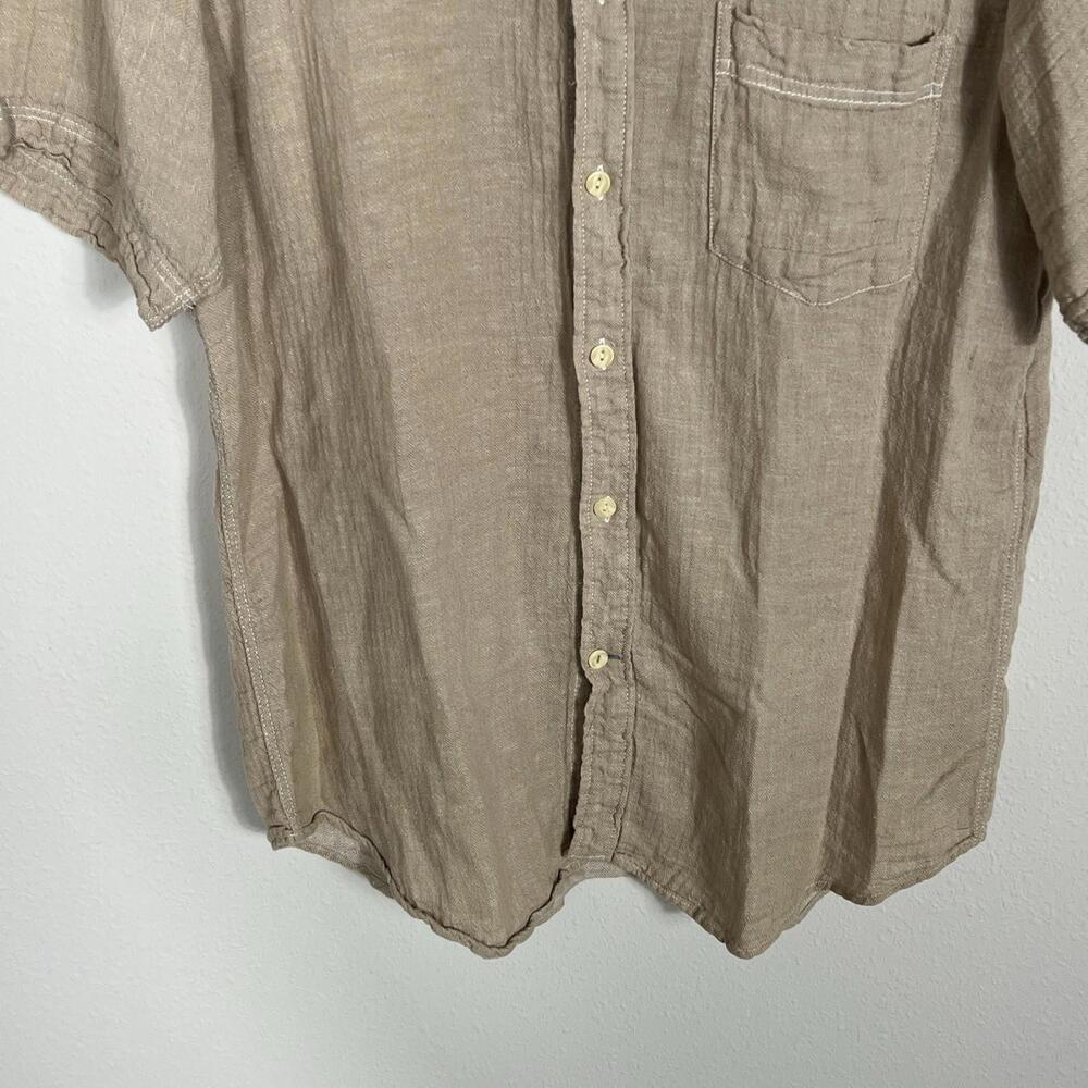 Club Room Mens Medium Beige Short Sleeve Linen Blend Gauze Button Up Shirt - Picture 2 of 6